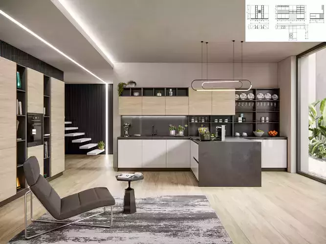 Kitchen fully parametric Resizable manufacturable 0072  3D model