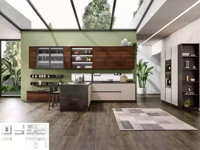 Kitchen fully parametric Resizable manufacturable 0073 3D model