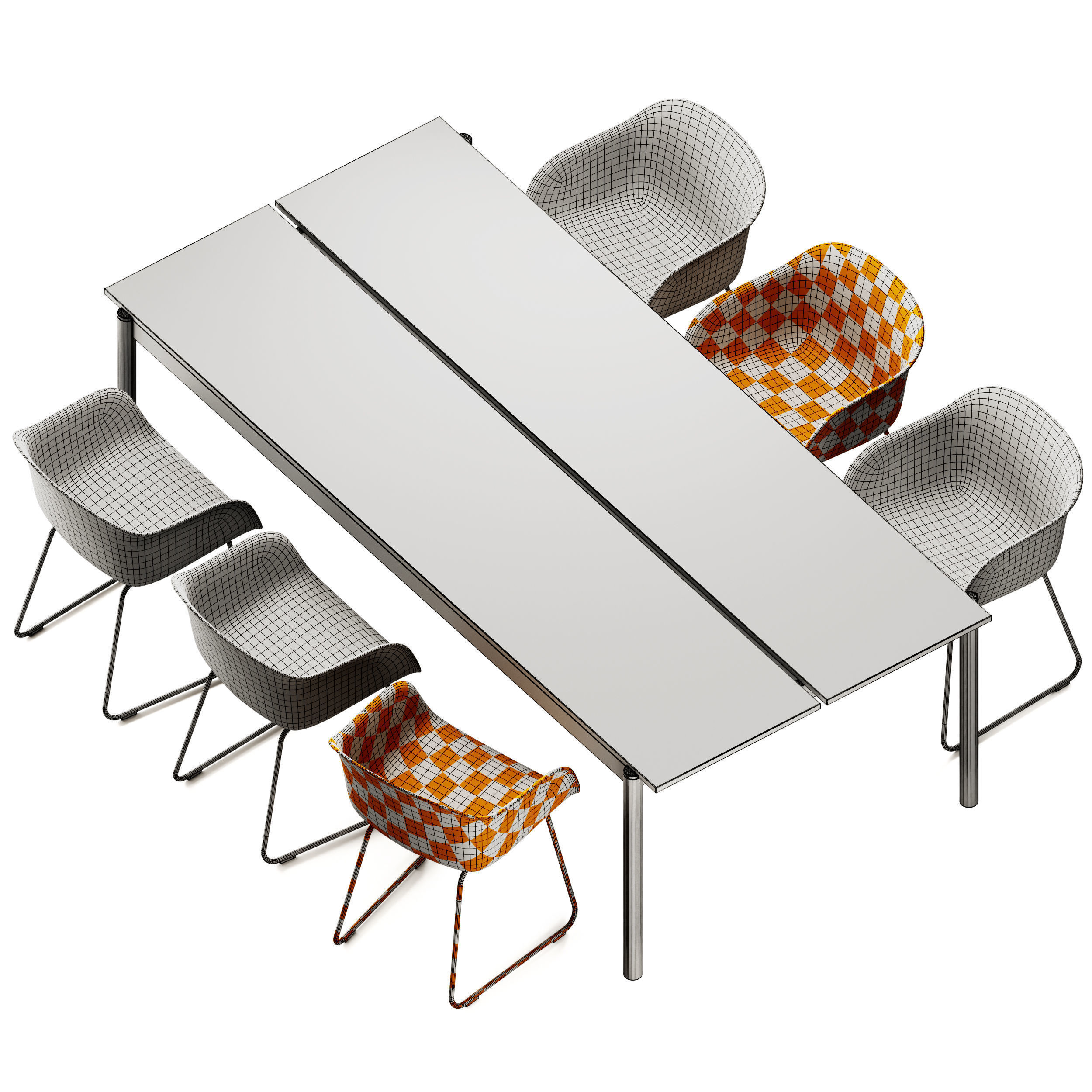 Muuto Linear System Table and Fiber Armchair Sled Base 3D model_8