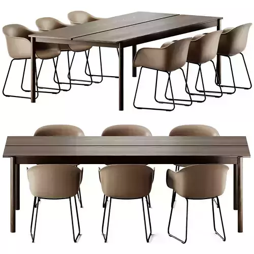 Muuto Linear System Table and Fiber Armchair Sled Base