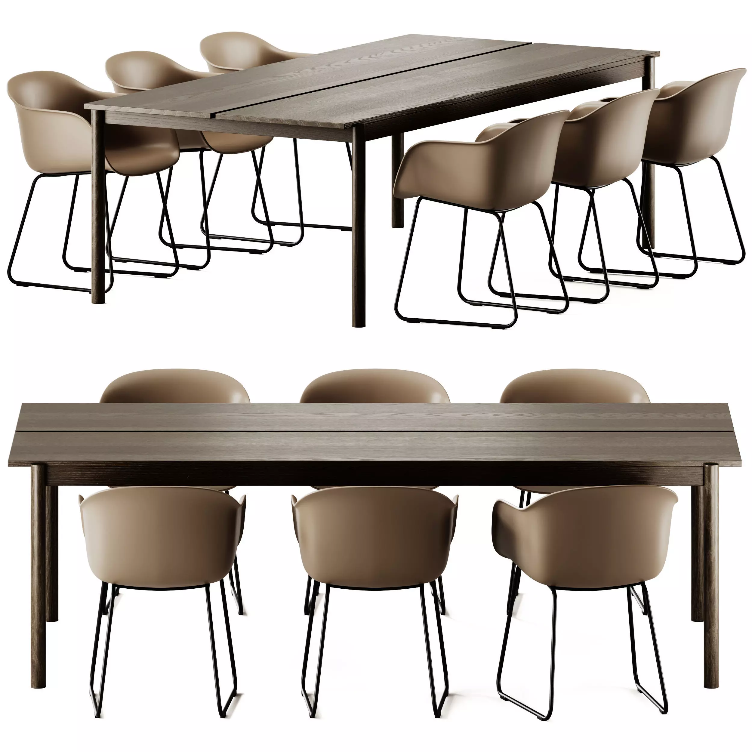 Muuto Linear System Table and Fiber Armchair Sled Base 3D model_0