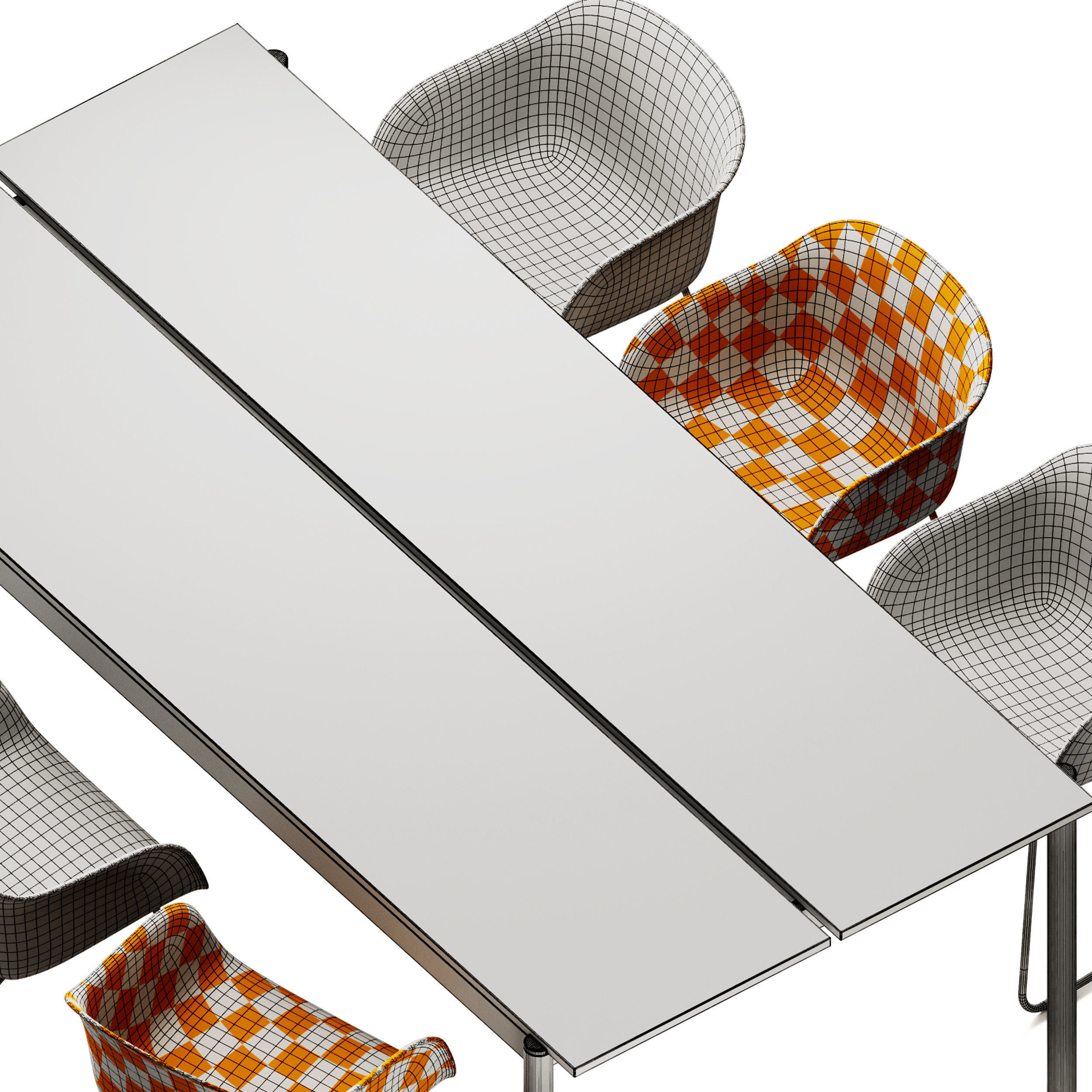 Muuto Linear System Table and Fiber Armchair Sled Base 3D model_9