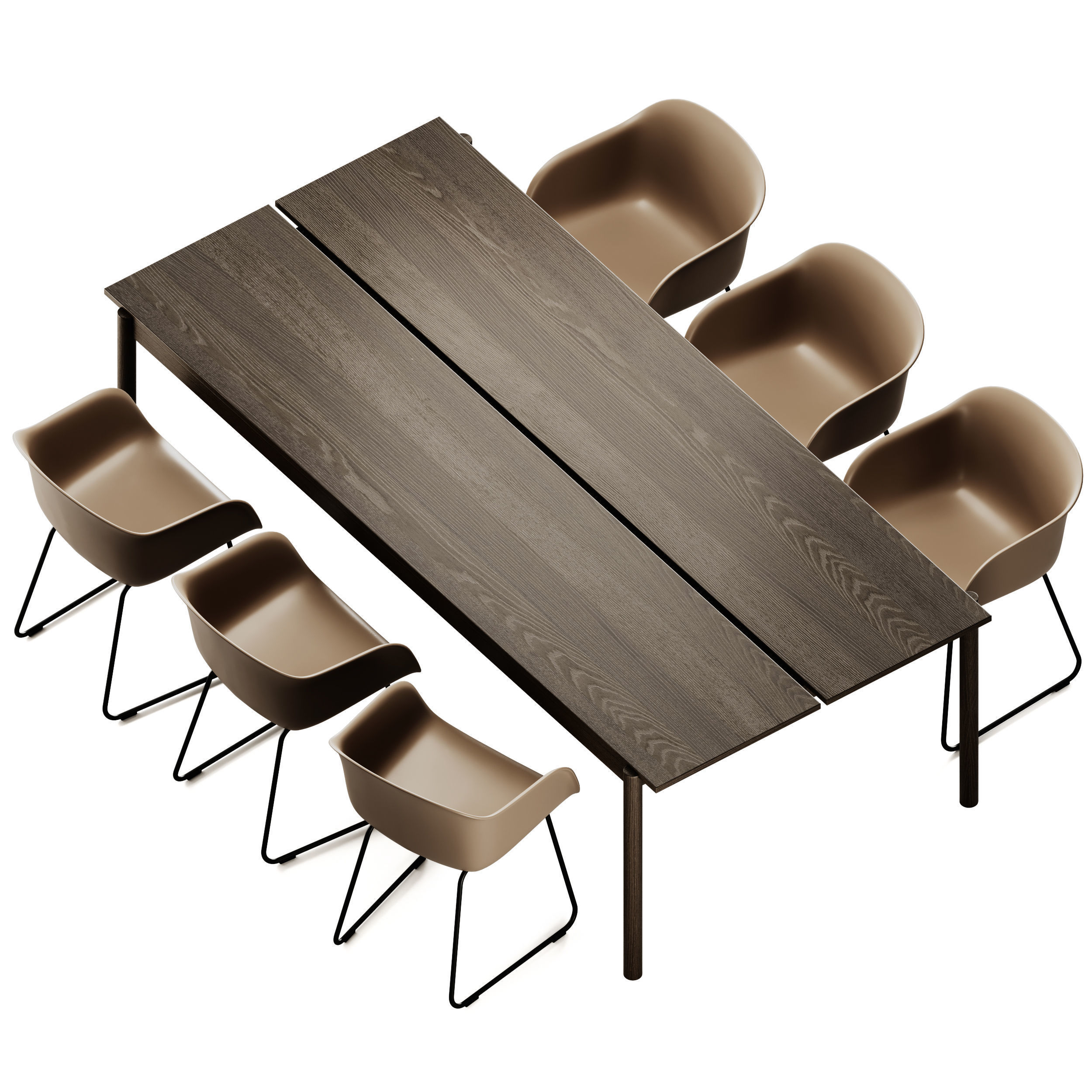 Muuto Linear System Table and Fiber Armchair Sled Base 3D model_1
