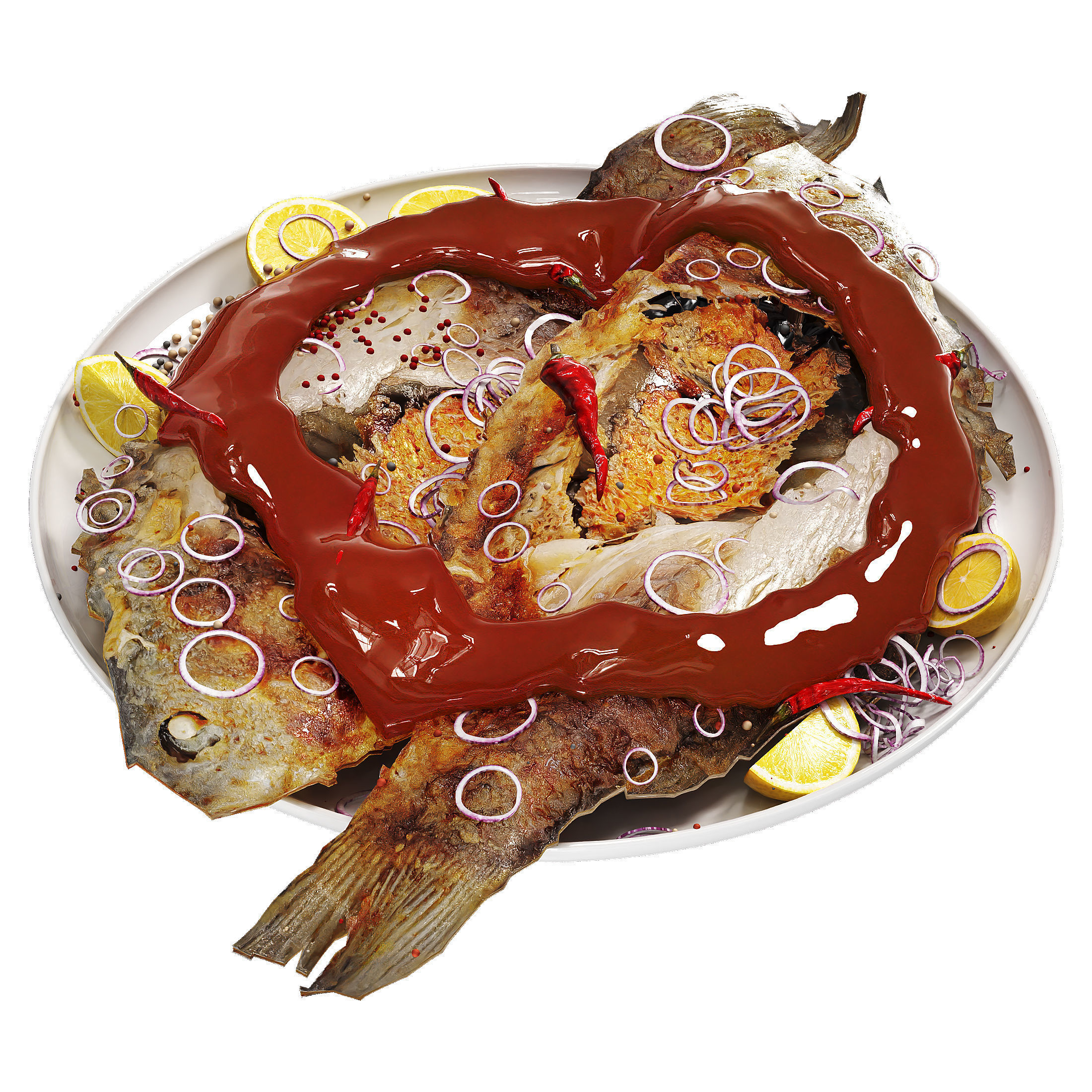 Fish Fried Low-poly 3D model_2