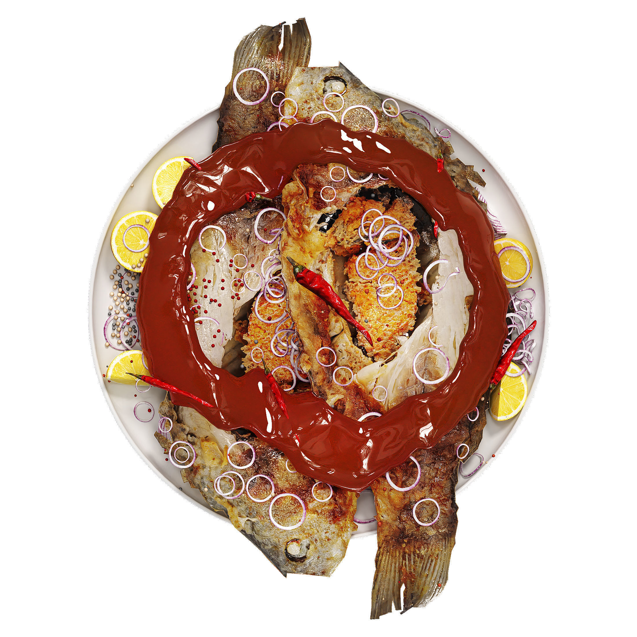 Fish Fried Low-poly 3D model_5