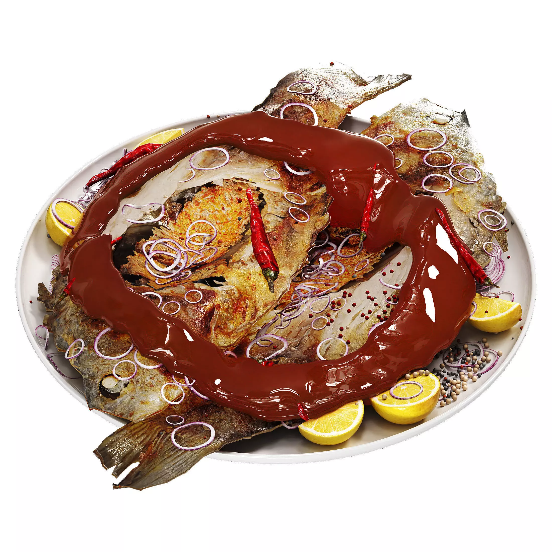 Fish Fried Low-poly 3D model_0