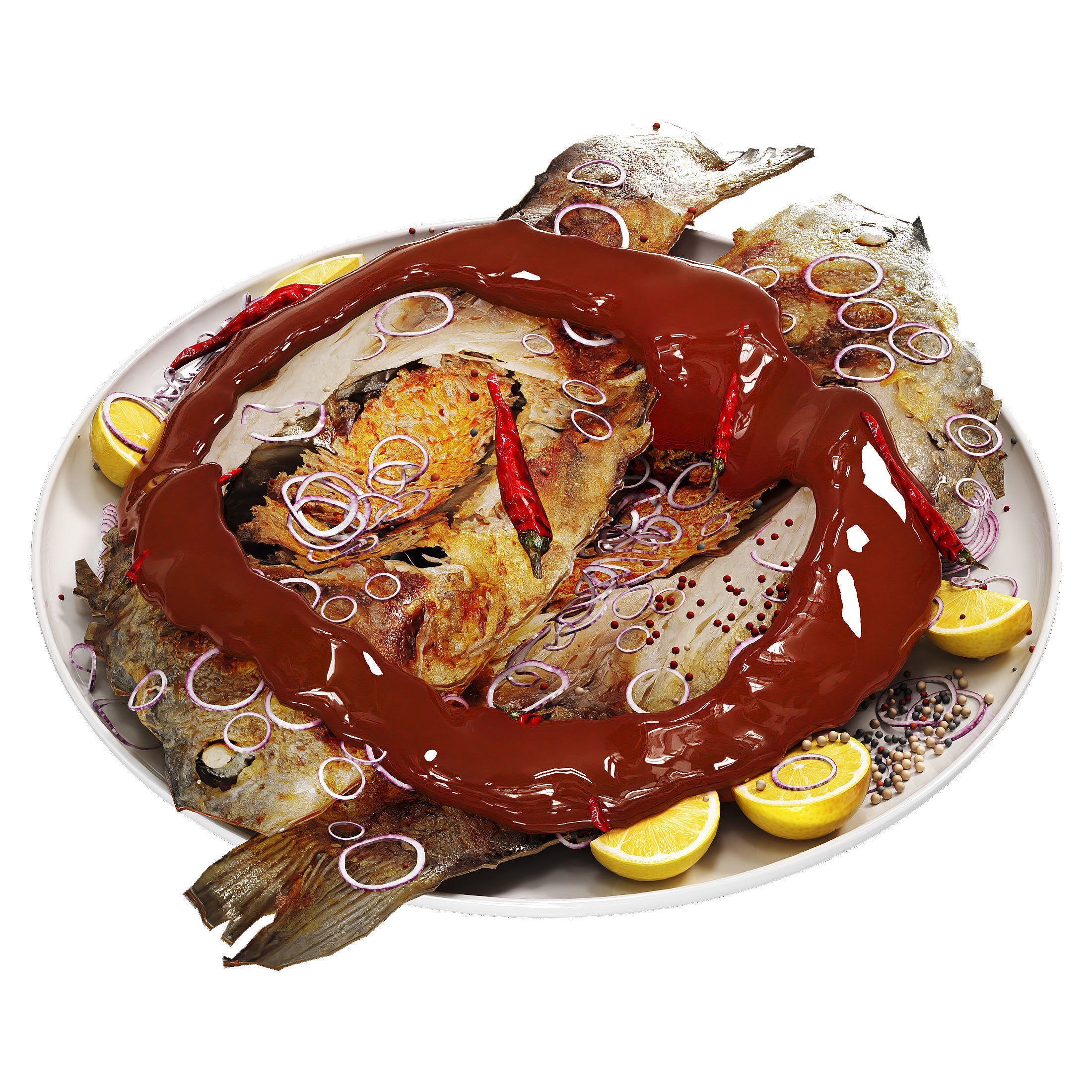 Fish Fried Low-poly 3D model_1