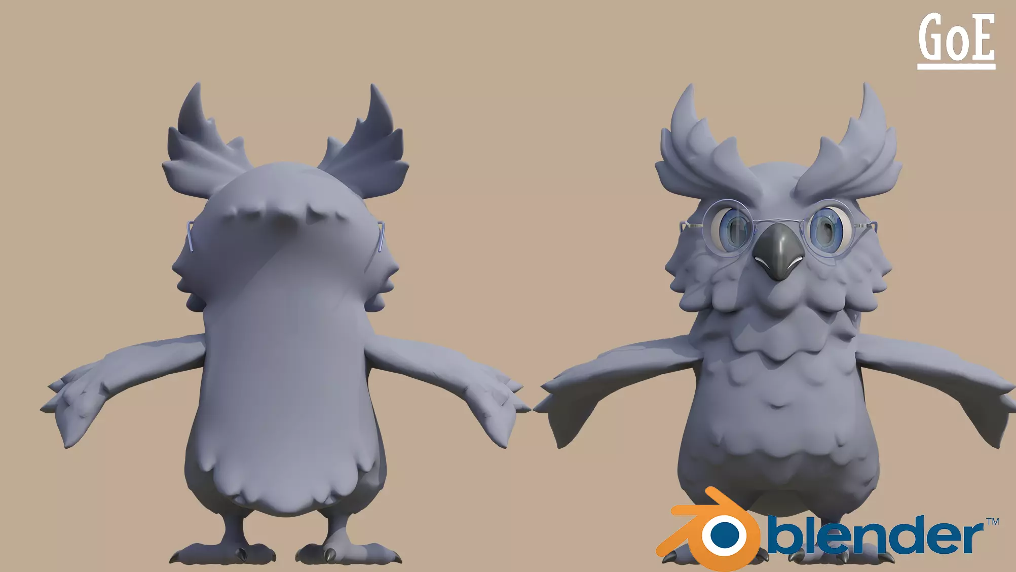 Oliver the Owl cartoon character 3D model_0