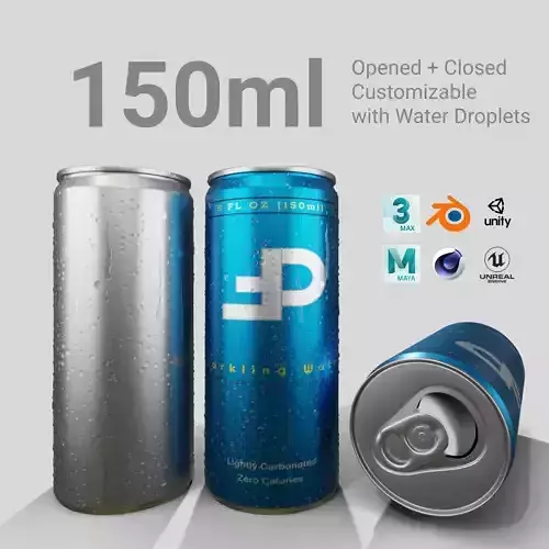 150ml Slim Beverage Can with Water Droplets Open and Closed Tabs Low-poly 3D model