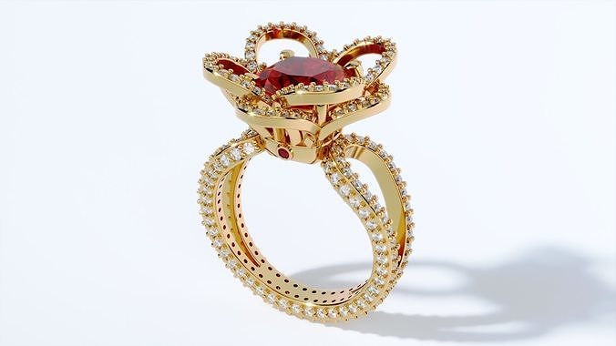 Wedding ring with precious stones 3D print model