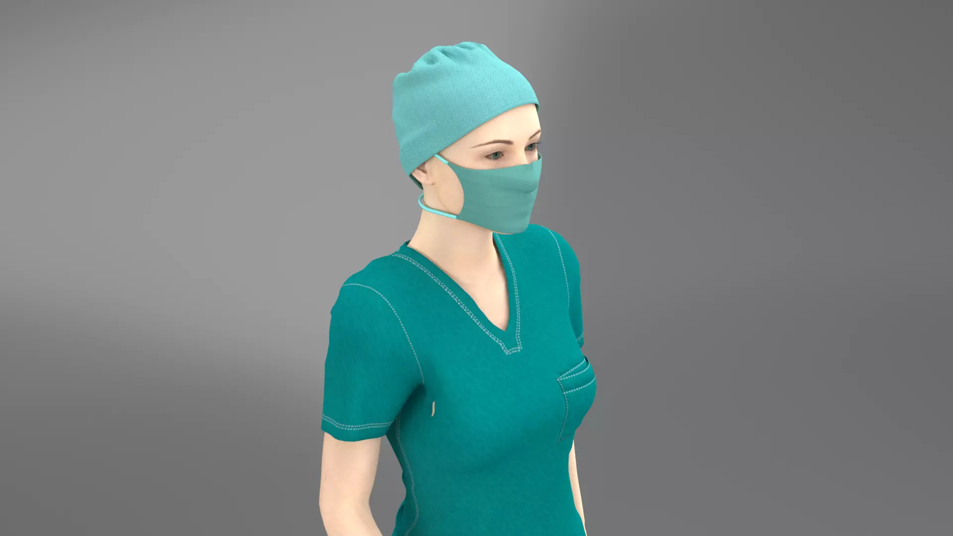 Female Nurse with Mask and Head Cover - PBR 4K - Animated 3D model