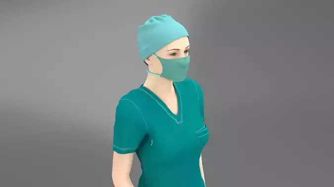 Female Nurse with Mask and Head Cover -  PBR 4K  - Animated 3D model