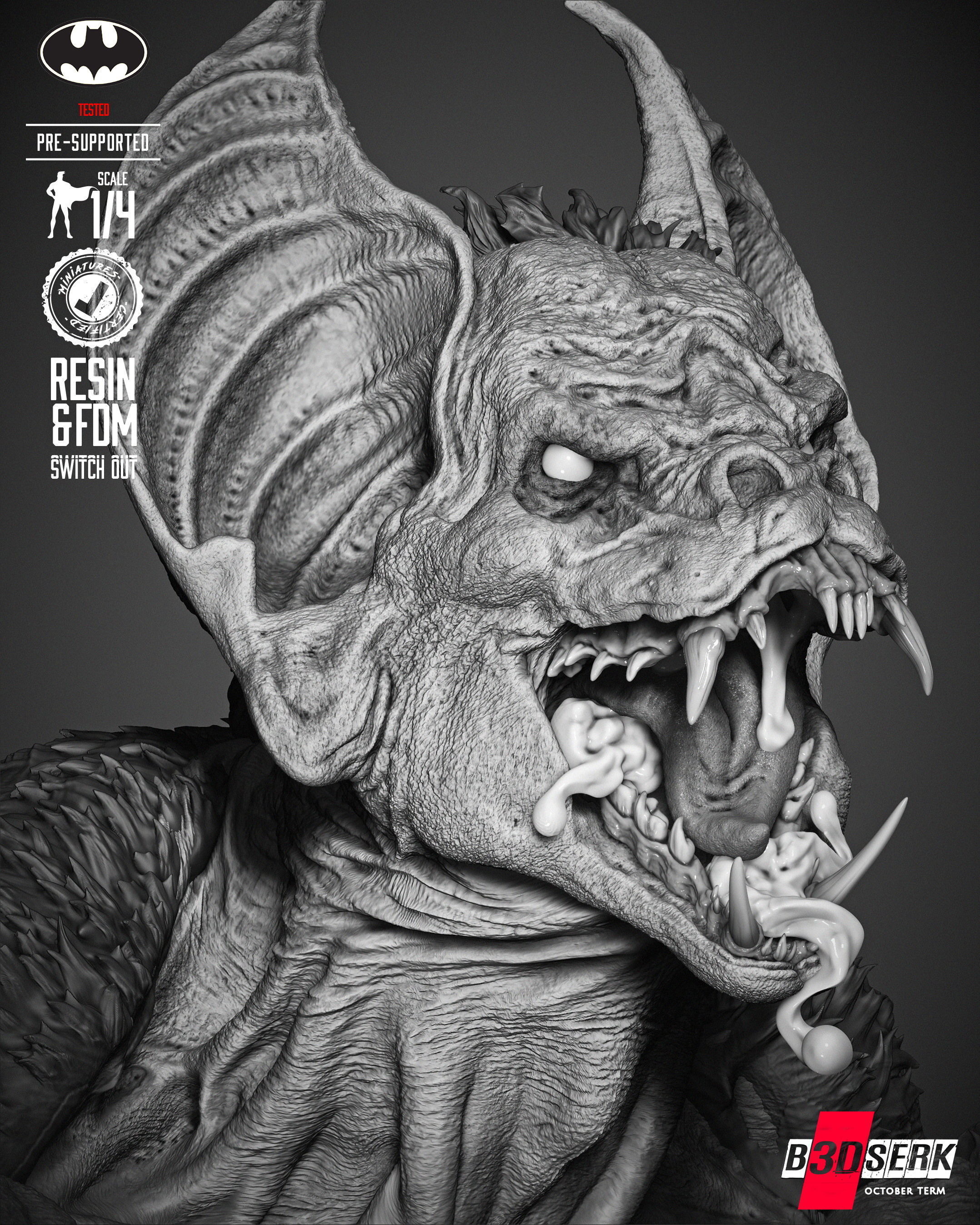 B3DSERK Man Bat Bust Portrait 3D print model_21