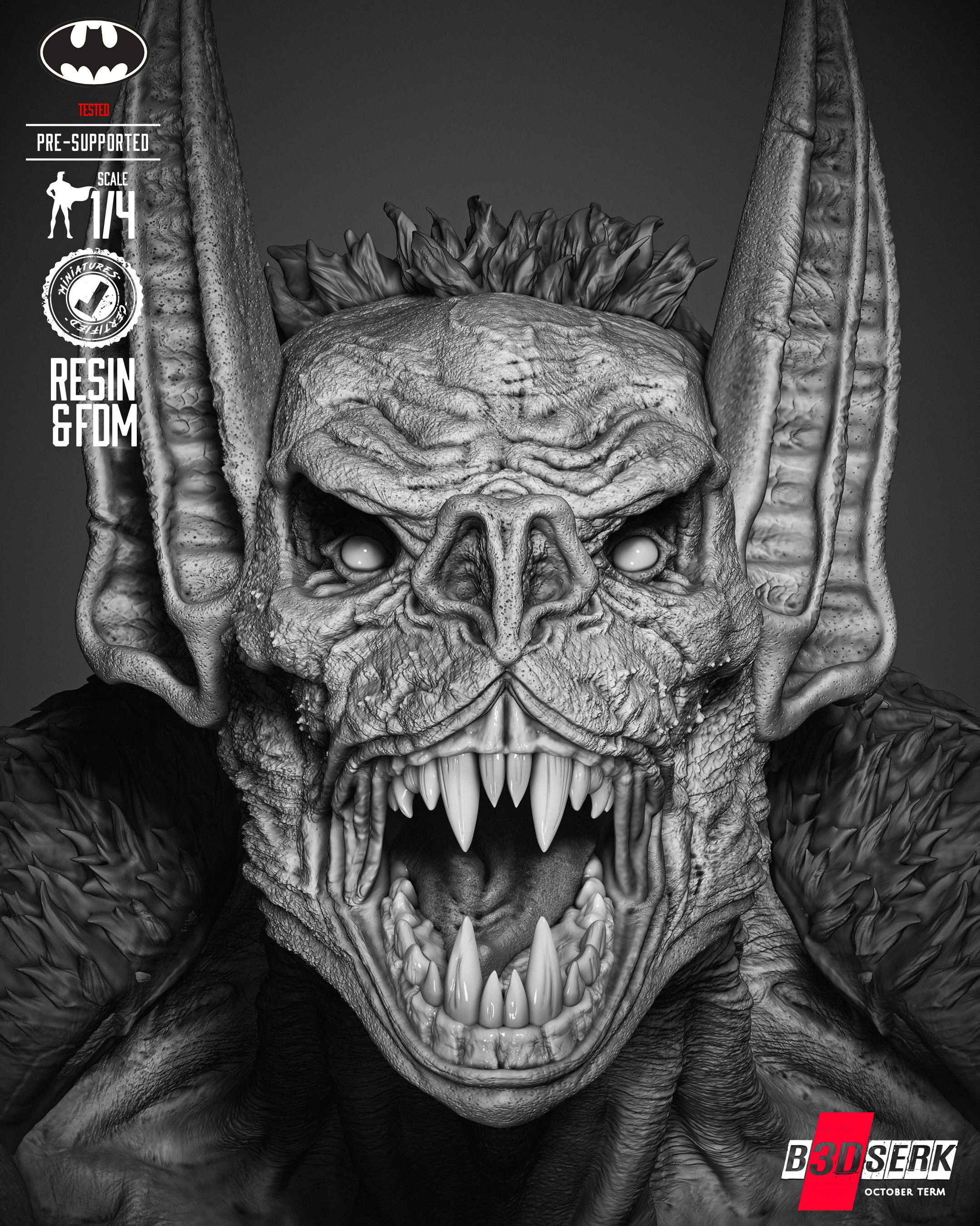B3DSERK Man Bat Bust Portrait 3D print model_27