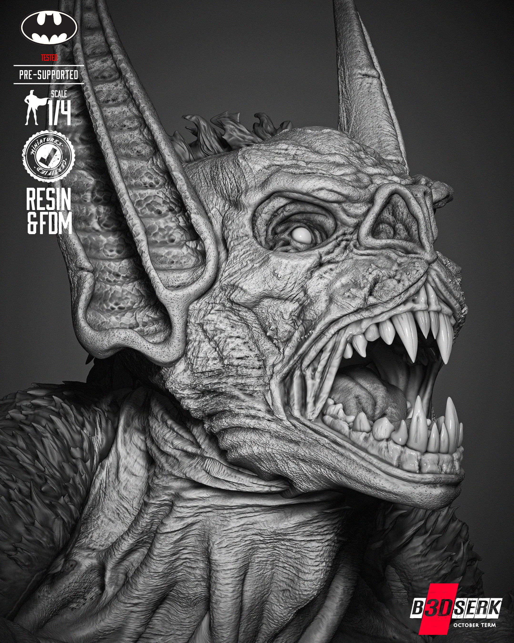 B3DSERK Man Bat Bust Portrait 3D print model_17