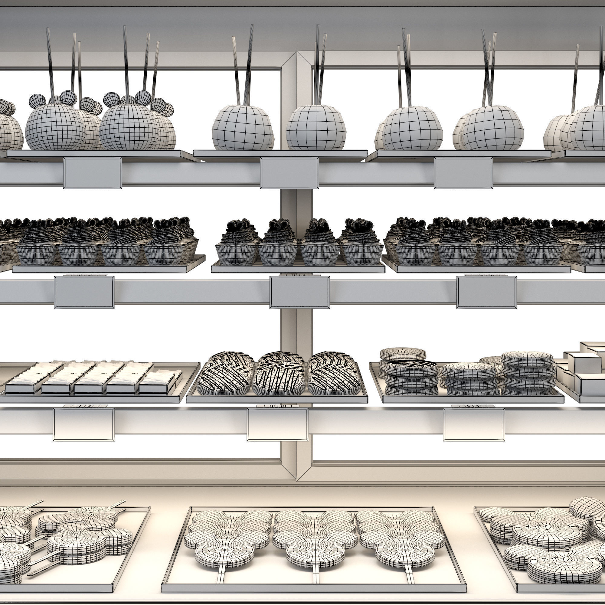 Candy-Themed Display Case with Cupcakes and Treats 3D model_7