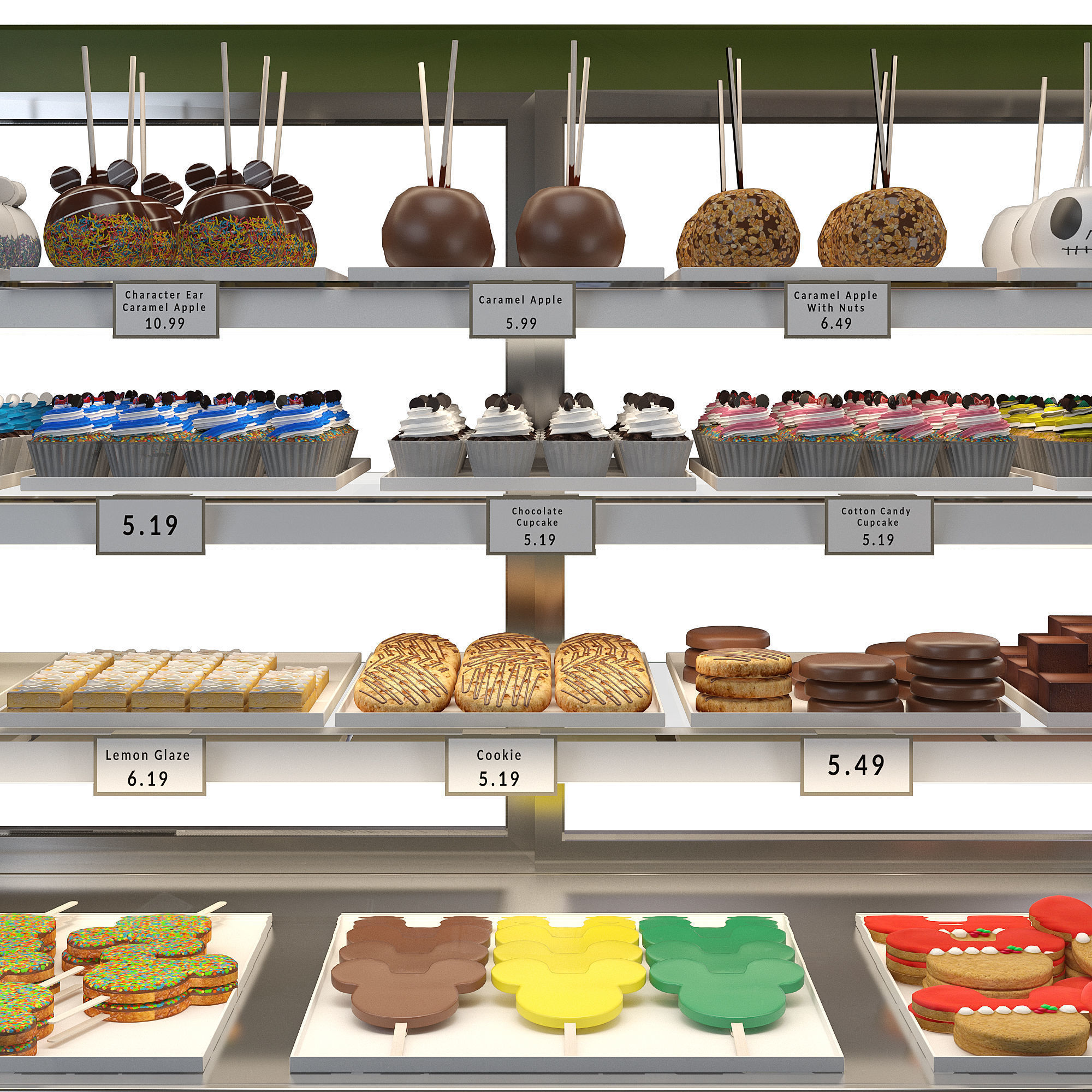 Candy-Themed Display Case with Cupcakes and Treats 3D model_3
