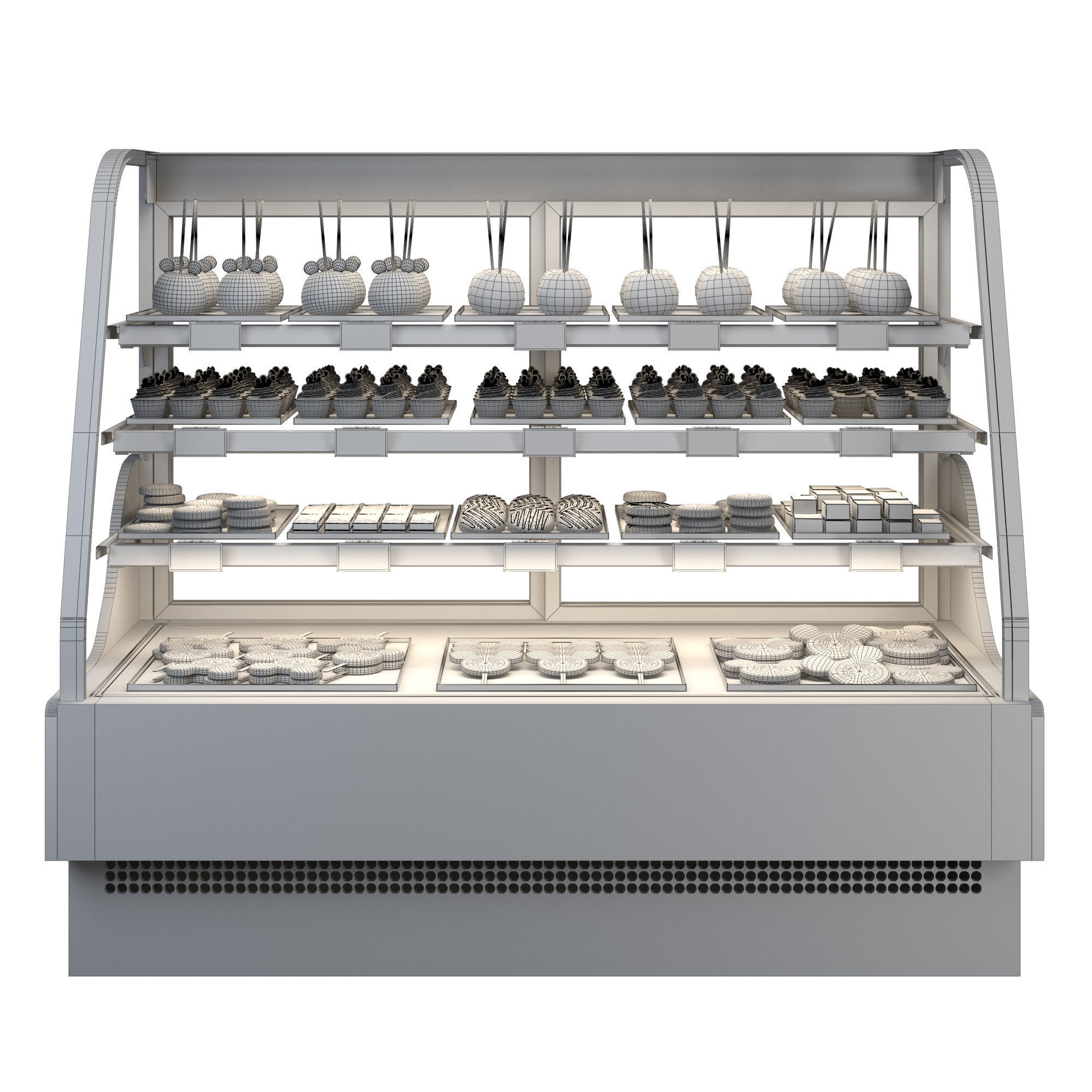 Candy-Themed Display Case with Cupcakes and Treats 3D model_6