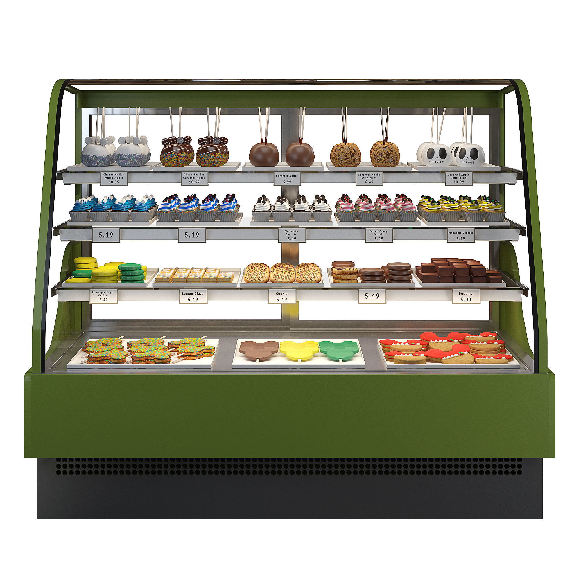 Candy-Themed Display Case with Cupcakes and Treats 3D model_2