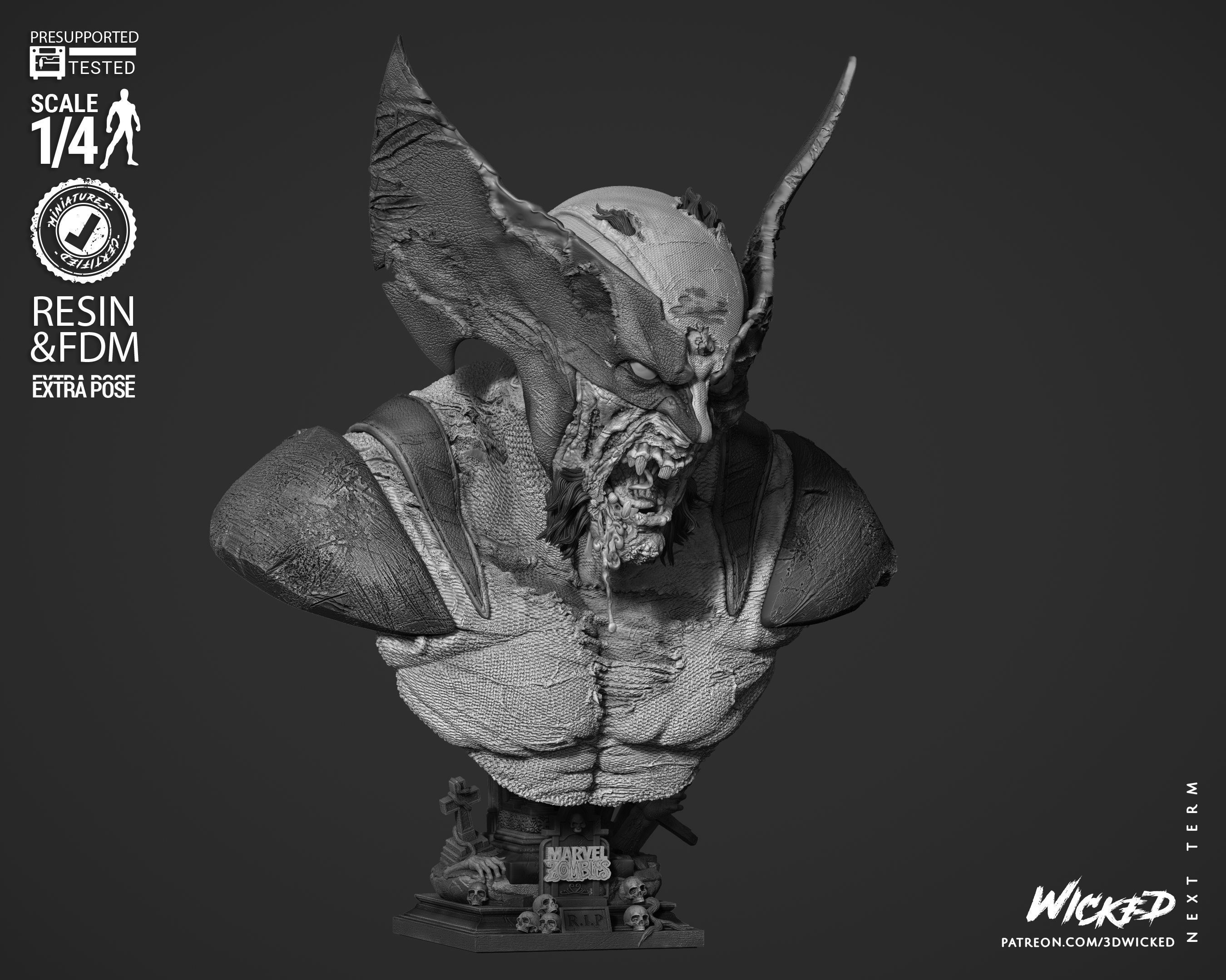 Wicked Marvel Wolverine Zombie Portrait Bust 3D print model_5