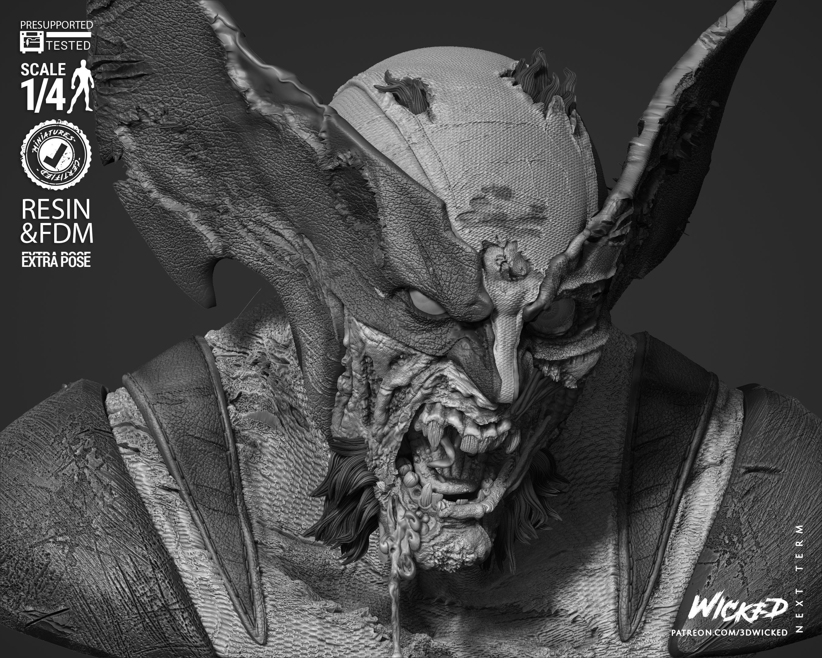 Wicked Marvel Wolverine Zombie Portrait Bust 3D print model_9