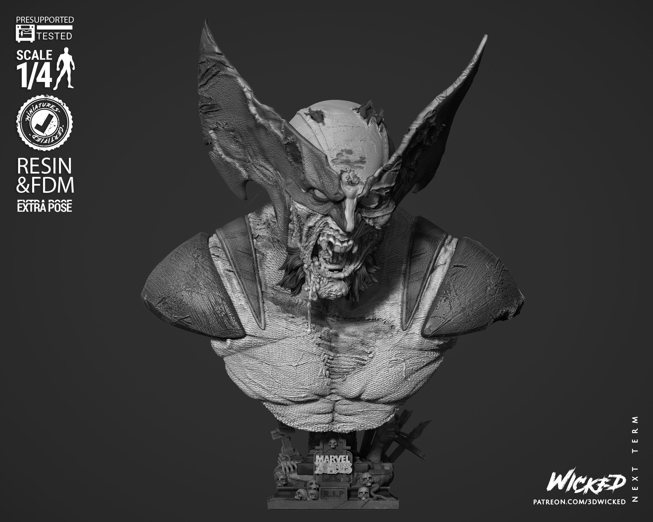 Wicked Marvel Wolverine Zombie Portrait Bust 3D print model_2