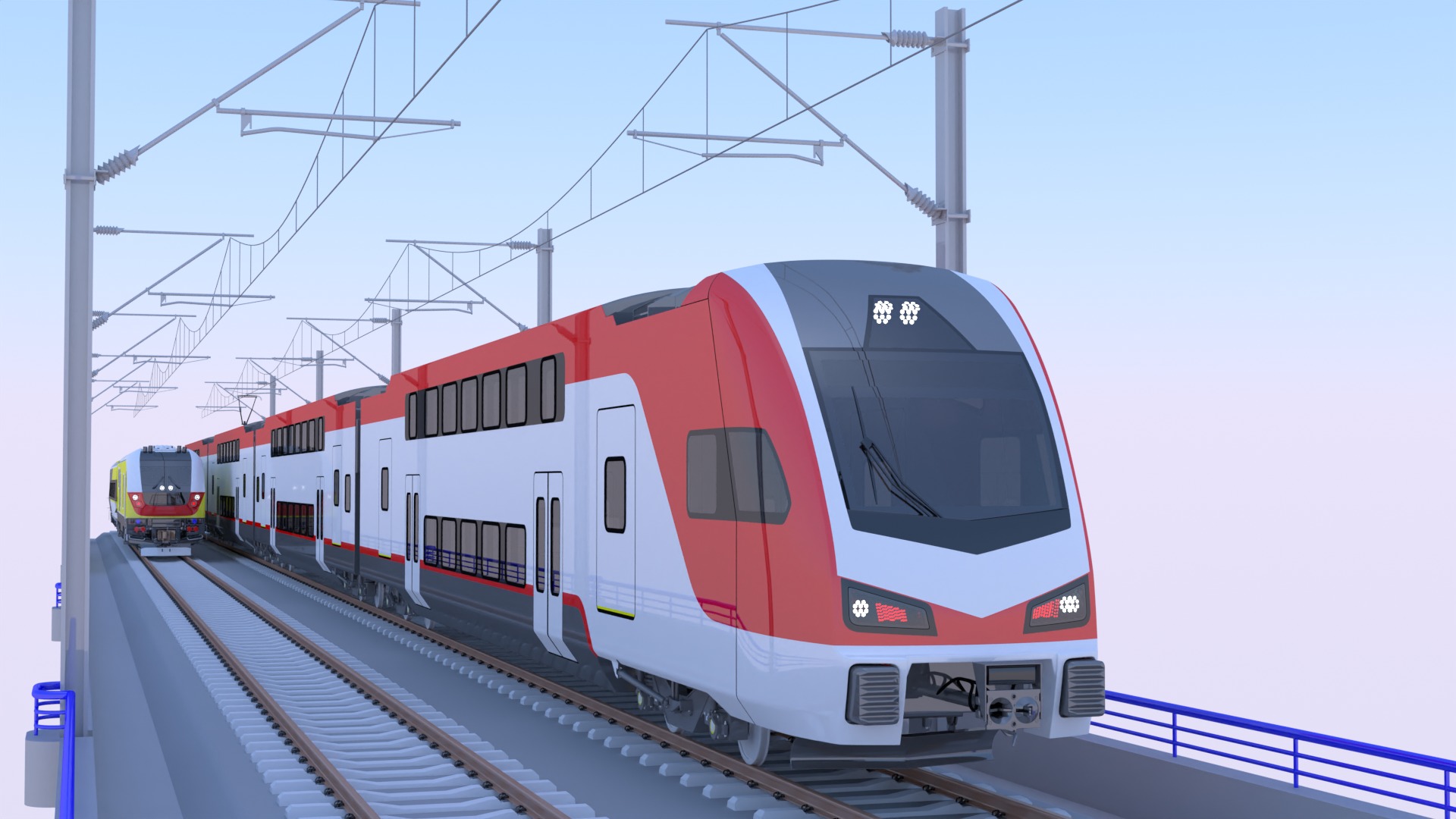 American trains on bridge 3D model_3