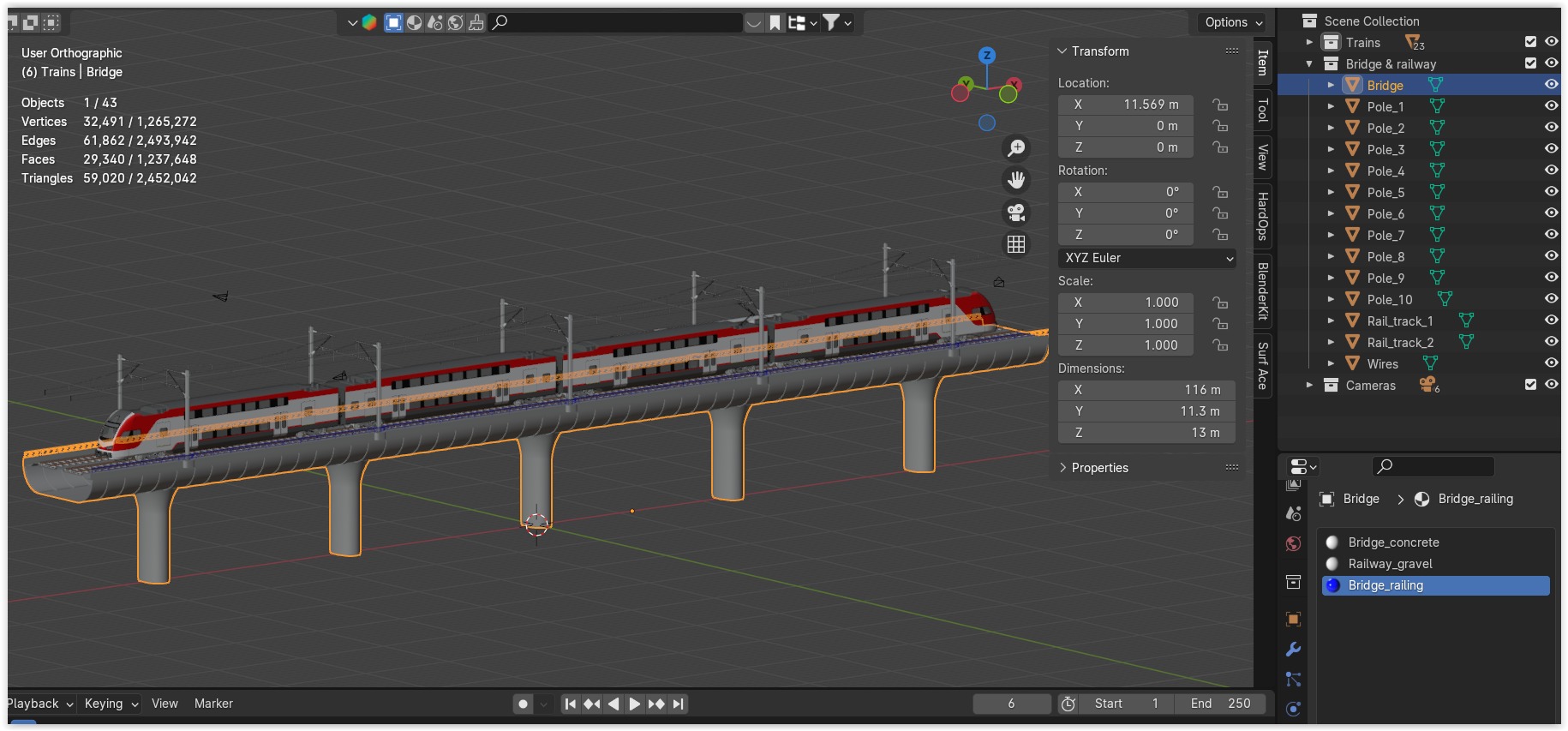 American trains on bridge 3D model_11