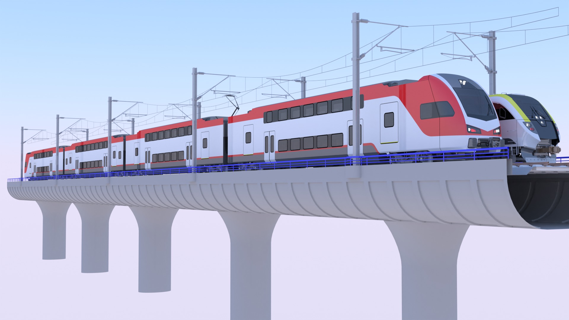 American trains on bridge 3D model_9