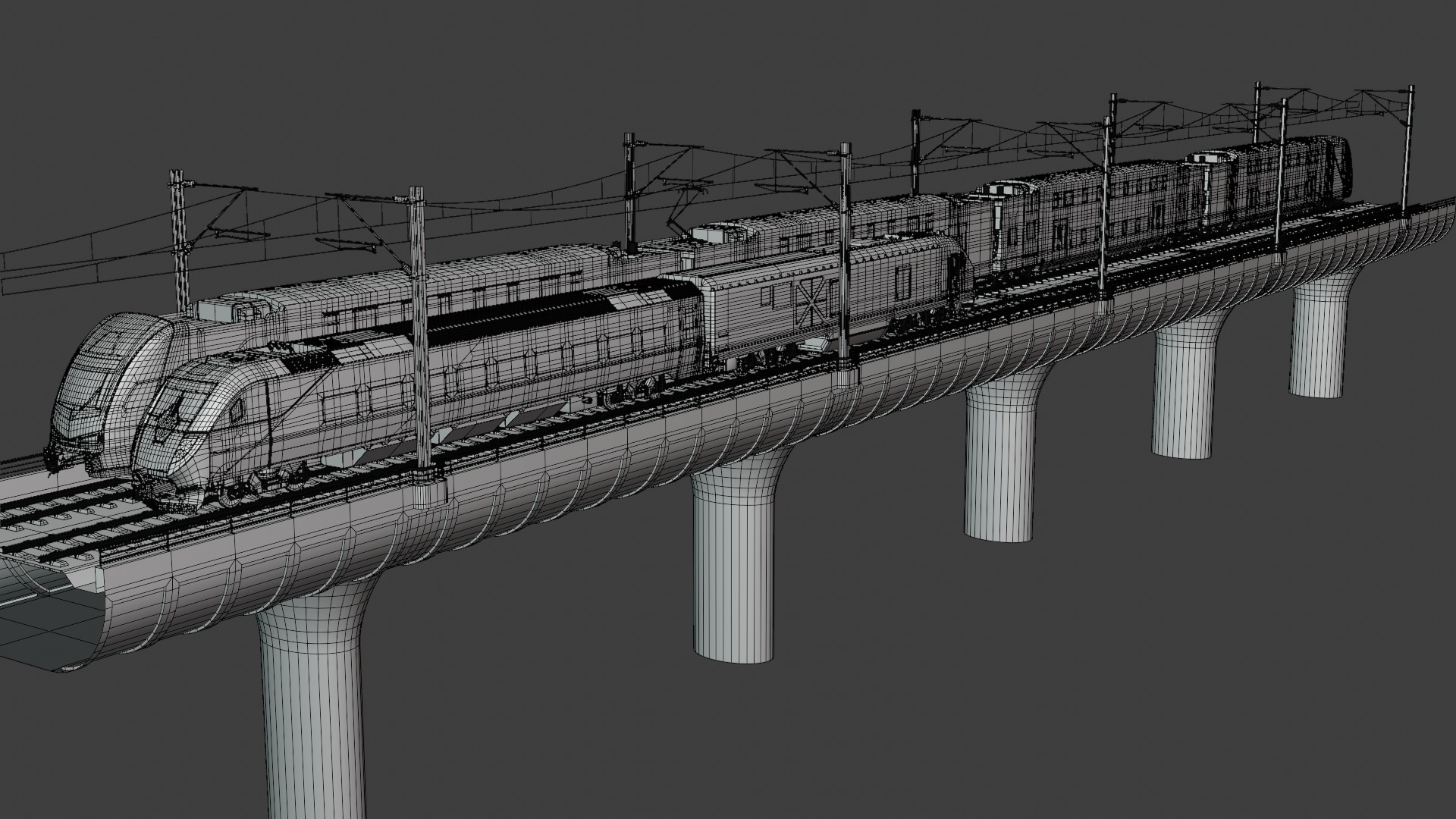 American trains on bridge 3D model_1