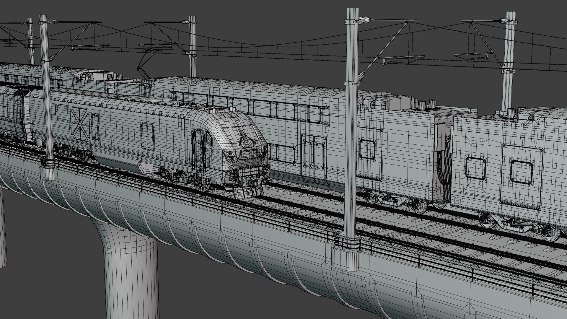 American trains on bridge 3D model_8
