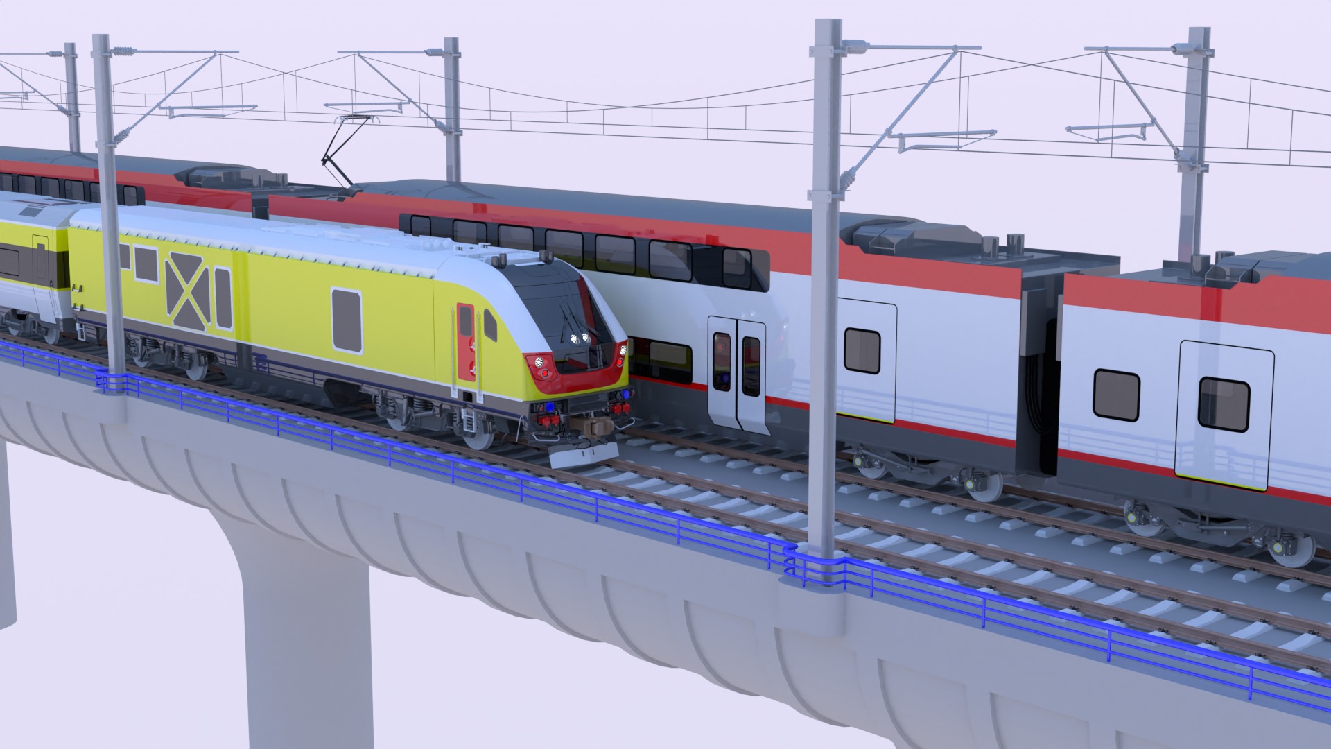 American trains on bridge 3D model_7