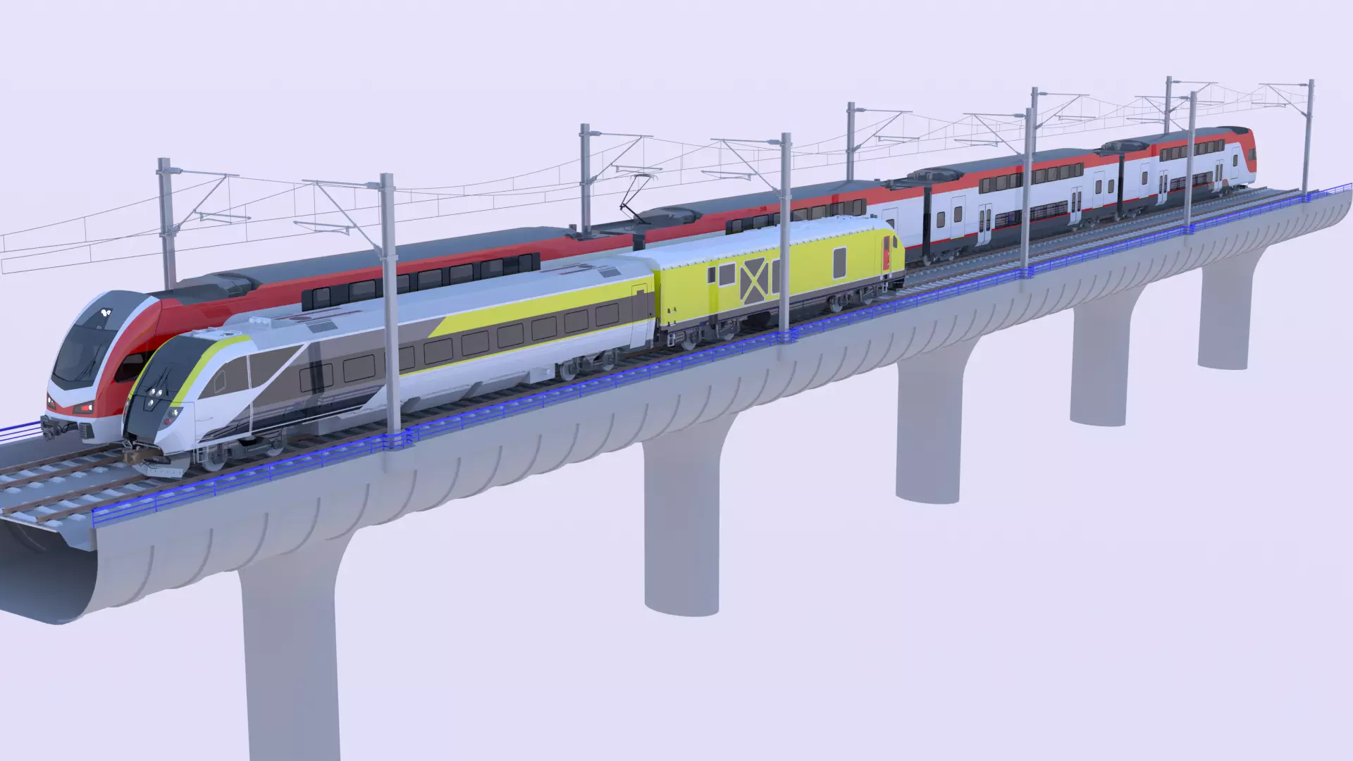 American trains on bridge 3D model_0