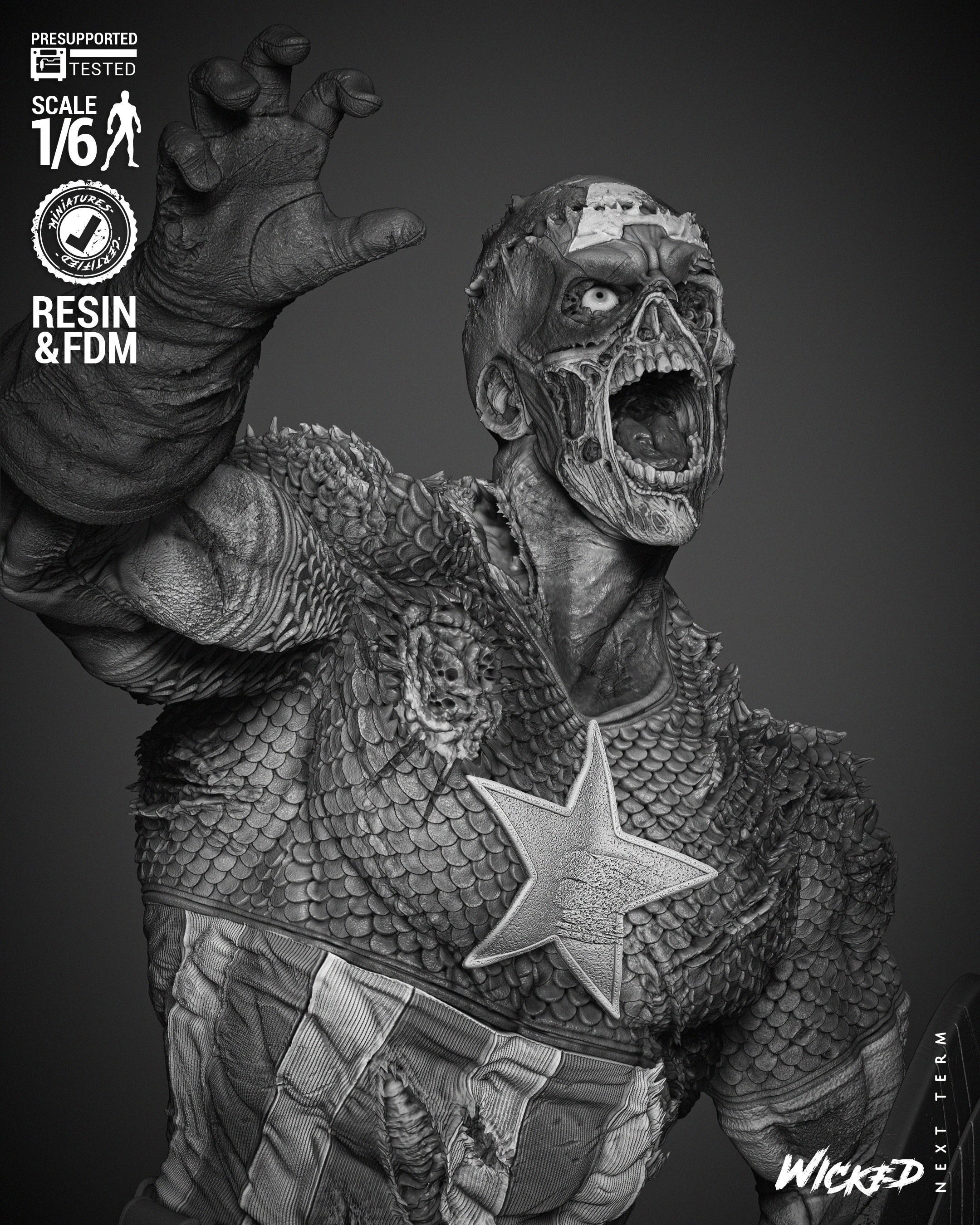 Wicked Marvel Captain America Zombie Sculpture 3D print model_17