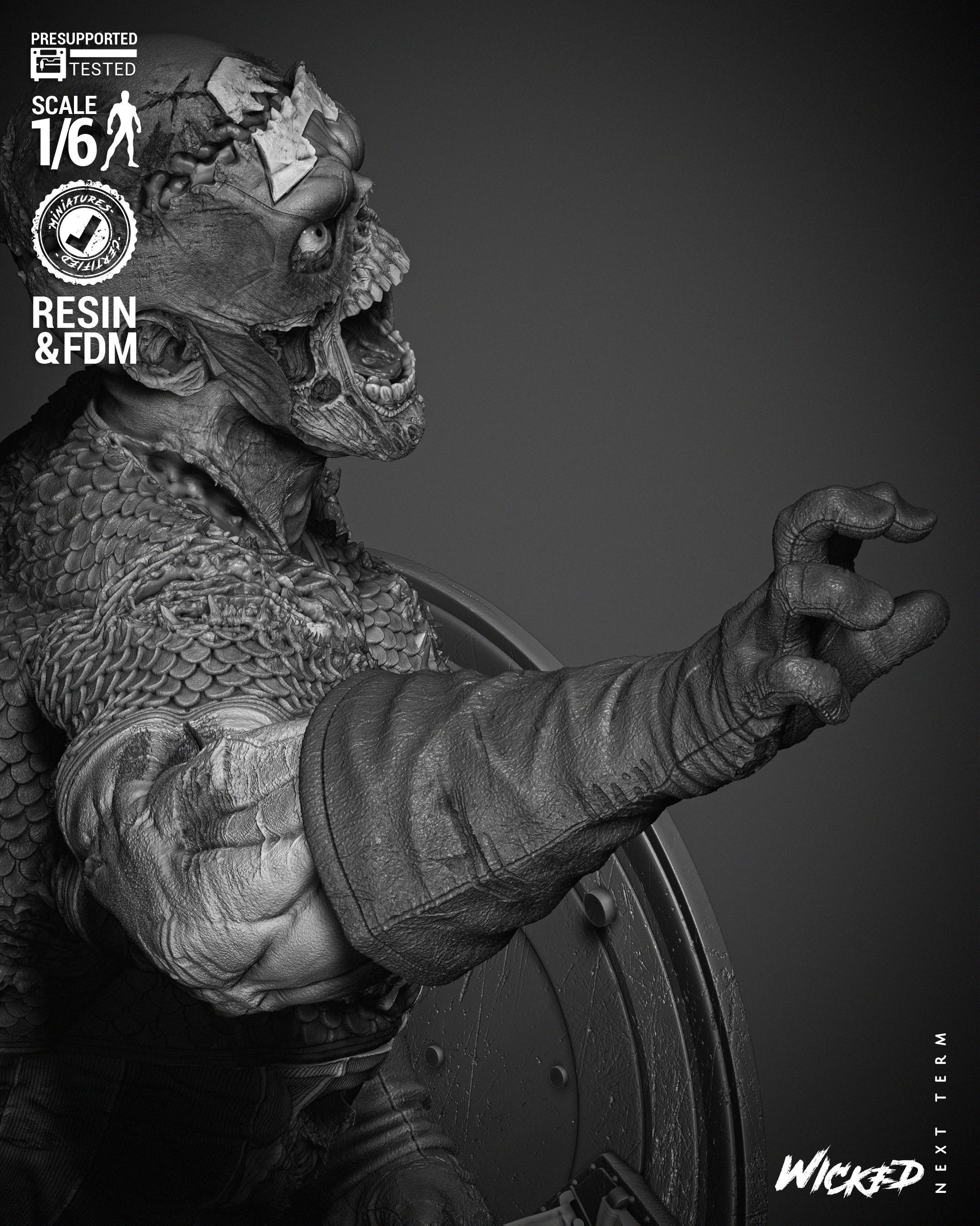 Wicked Marvel Captain America Zombie Sculpture 3D print model_22