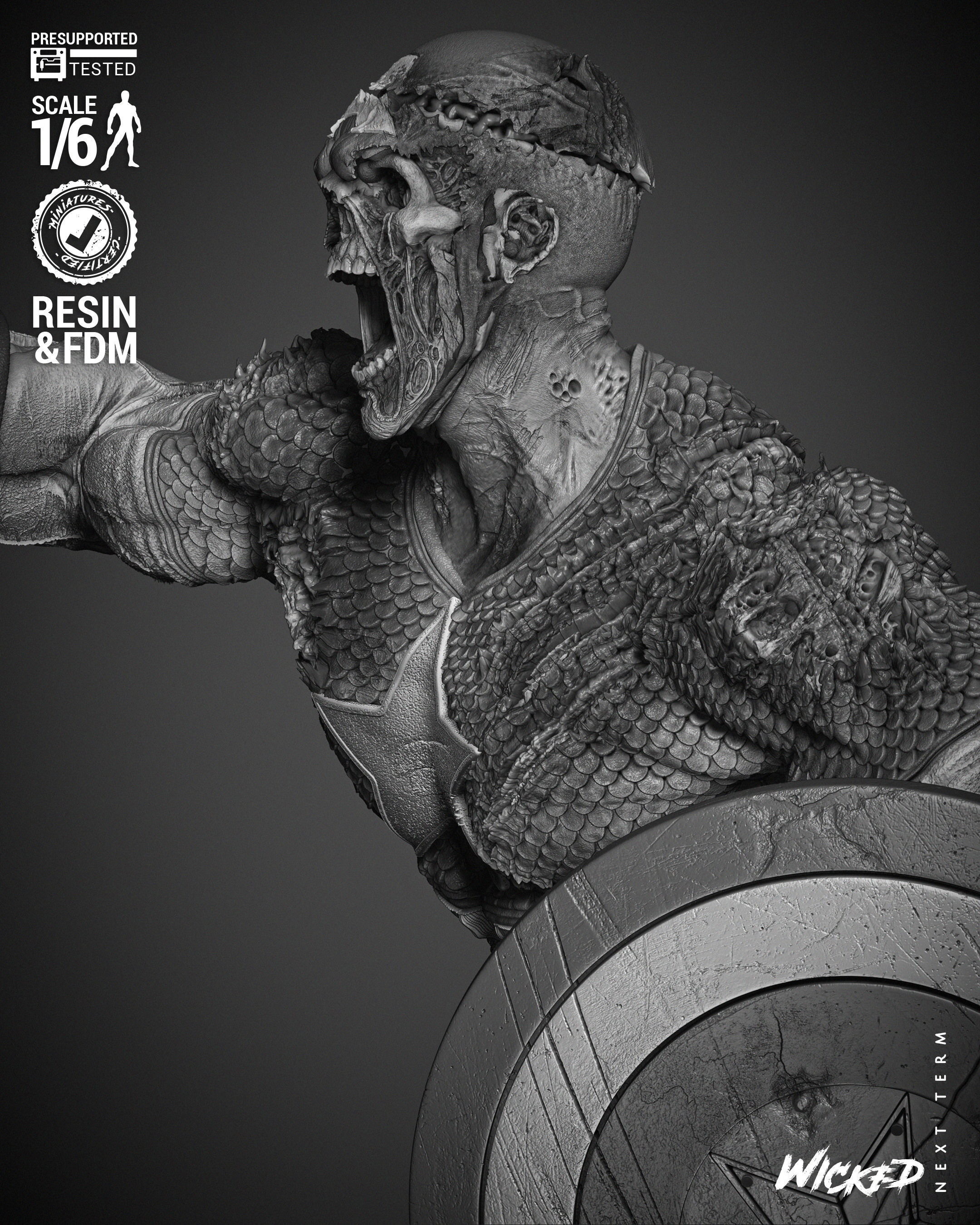 Wicked Marvel Captain America Zombie Sculpture 3D print model_21
