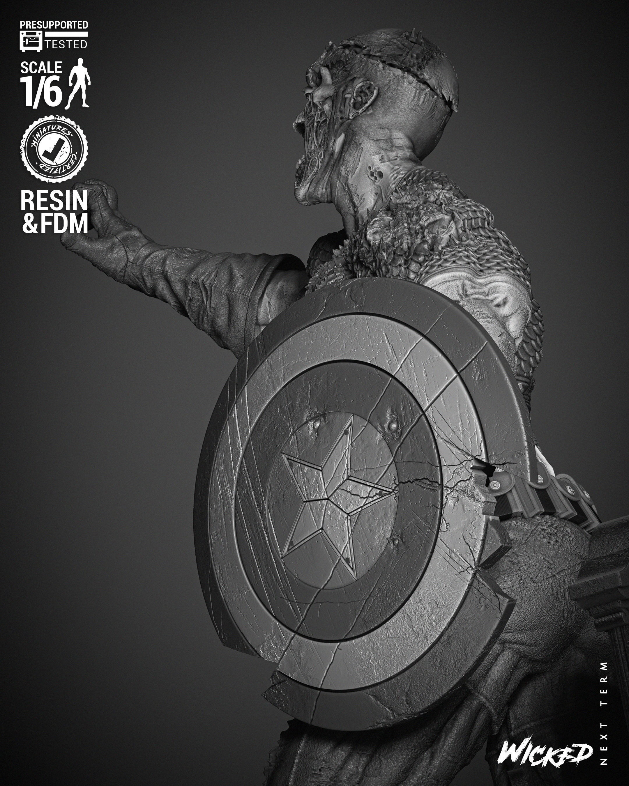 Wicked Marvel Captain America Zombie Sculpture 3D print model_25