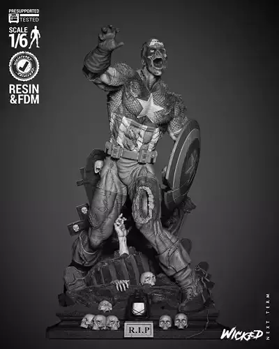 Wicked Marvel Captain America Zombie Sculpture 3D print model