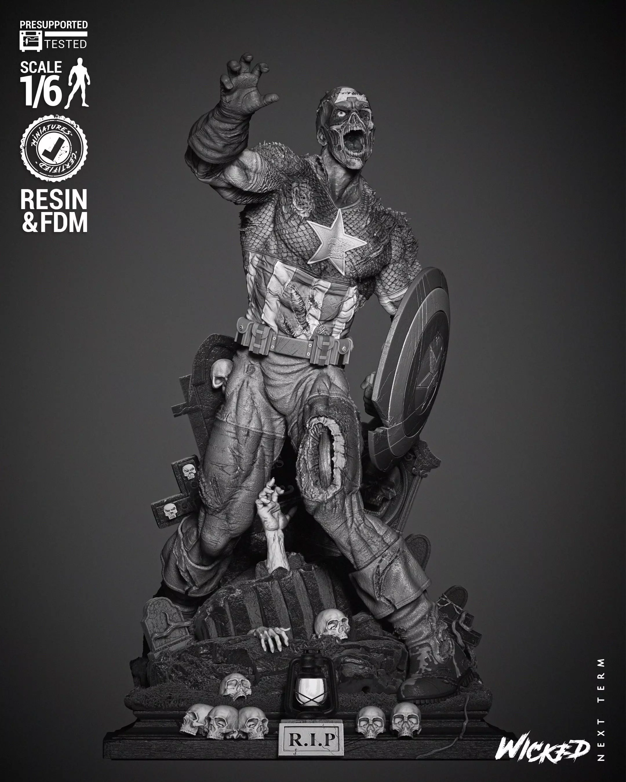 Wicked Marvel Captain America Zombie Sculpture 3D print model_0