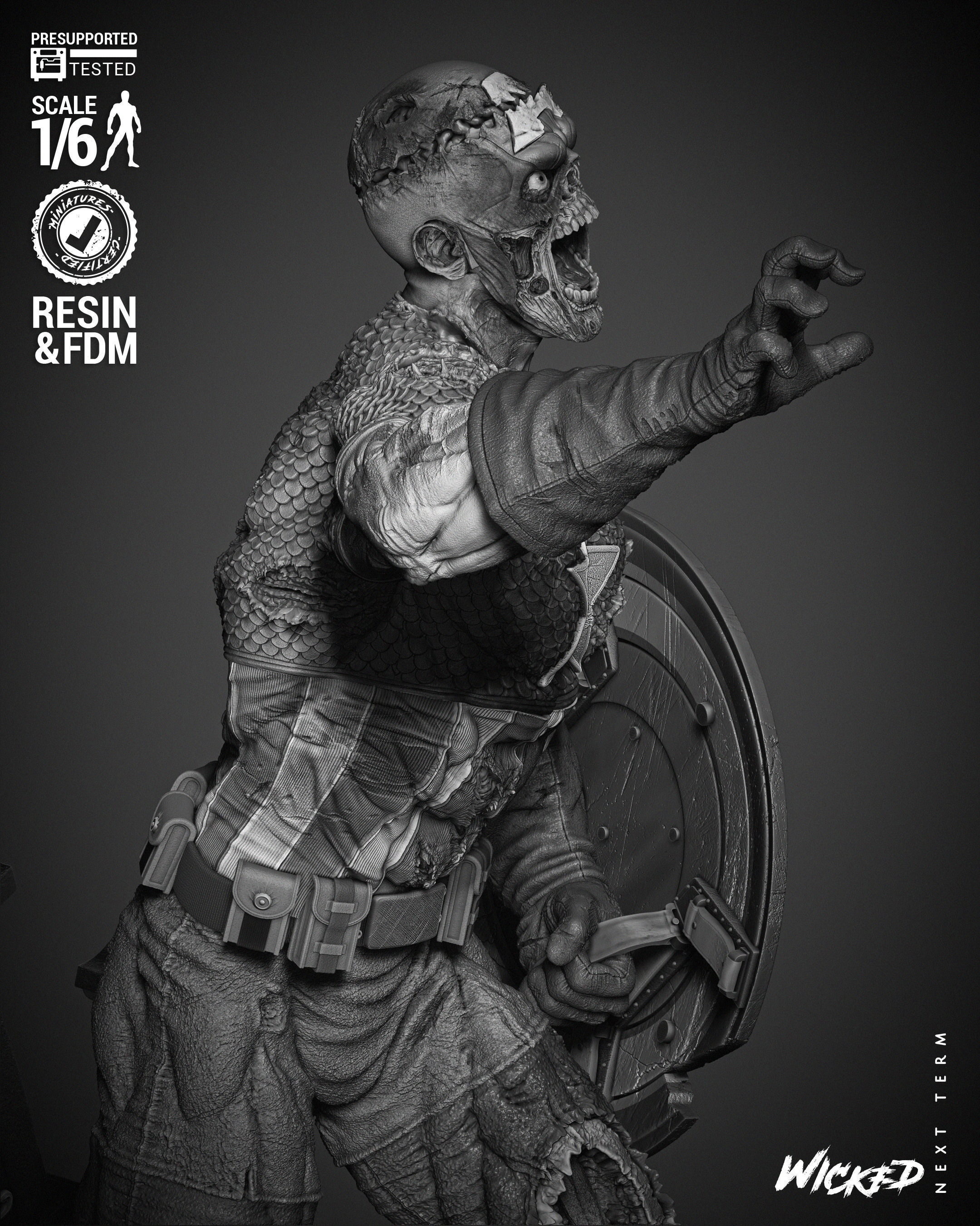 Wicked Marvel Captain America Zombie Sculpture 3D print model_10