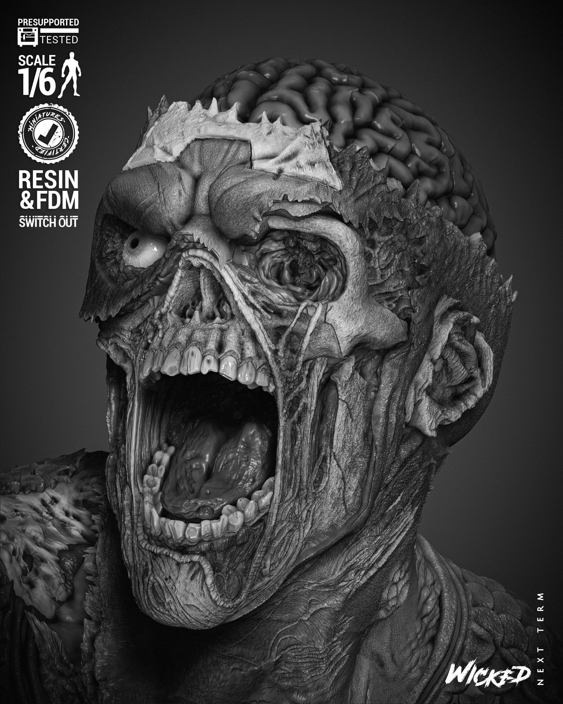 Wicked Marvel Captain America Zombie Sculpture 3D print model_30