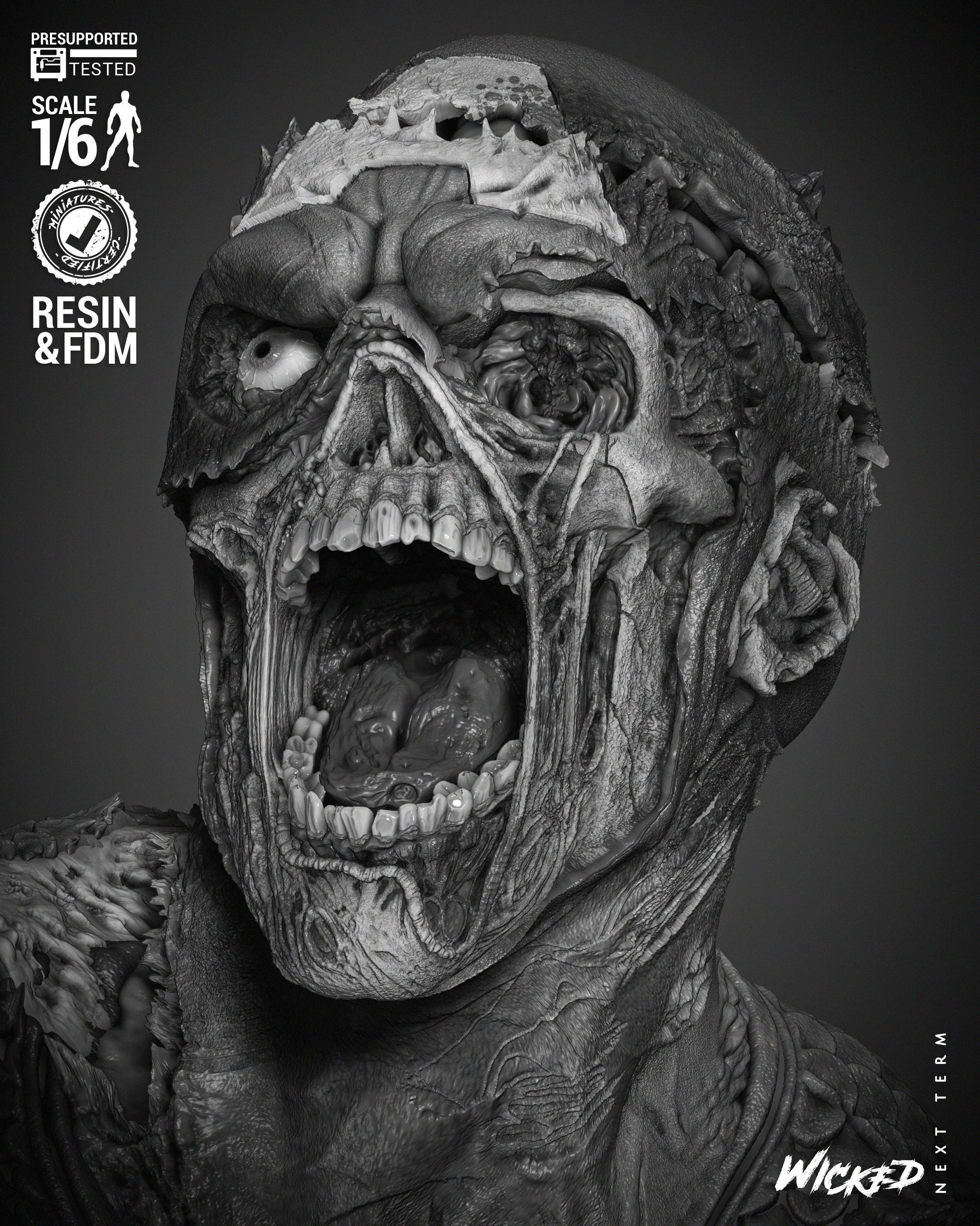 Wicked Marvel Captain America Zombie Sculpture 3D print model_28