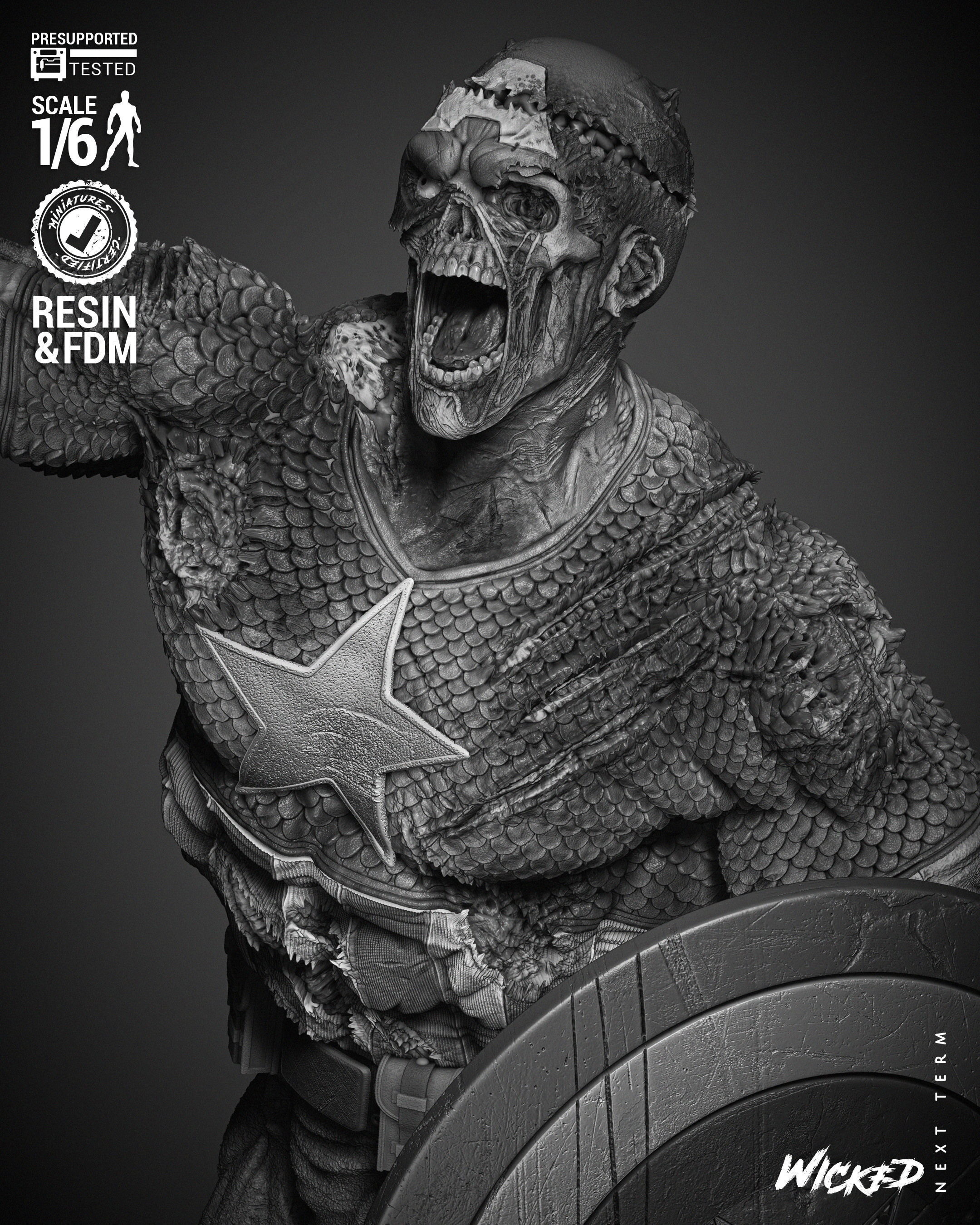 Wicked Marvel Captain America Zombie Sculpture 3D print model_14