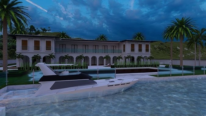 beach Casa Scene- king villa-modern house 3D model 5