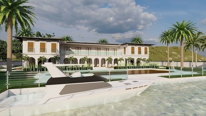 beach Casa Scene- king villa-modern house 3D model 7