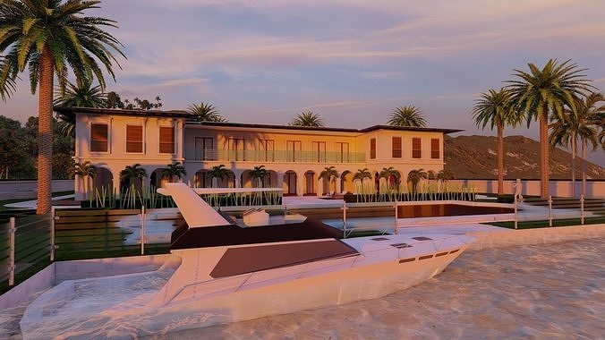 beach Casa Scene- king villa-modern house 3D model 6