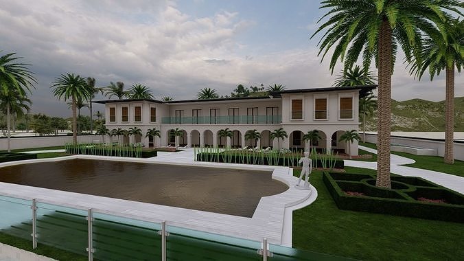 beach Casa Scene- king villa-modern house 3D model 4