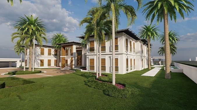 beach Casa Scene- king villa-modern house 3D model 2