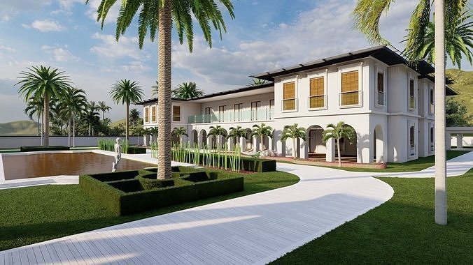 beach Casa Scene- king villa-modern house 3D model 3