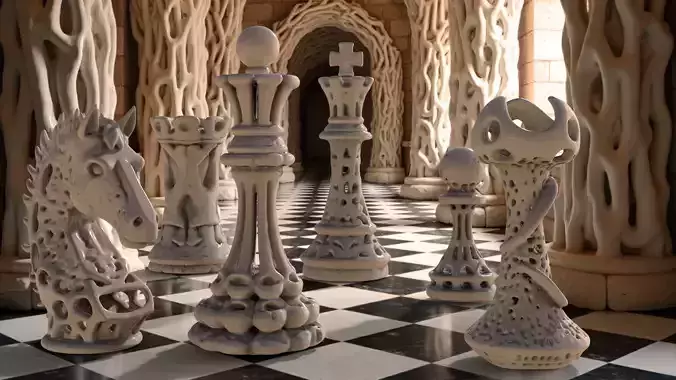 Voronoi Lattice Pattern Chess Set 3D model